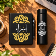 Collection - نوتبوك وقلم و ترمس زخرفة بإسم إسراء