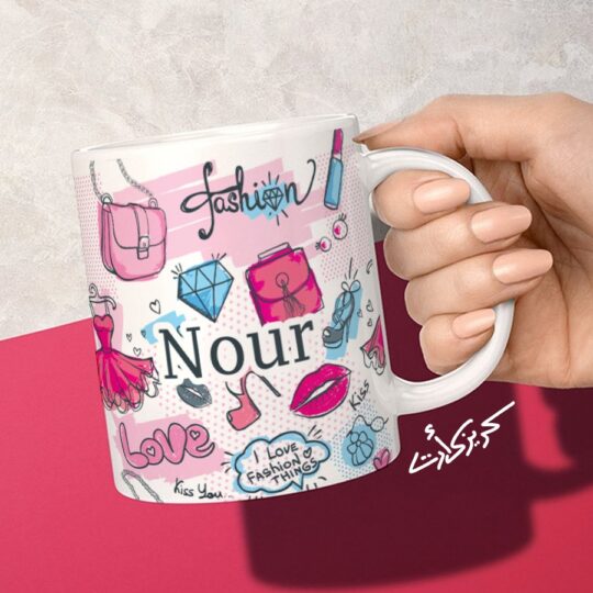 Ceramic regular mug - مج سيراميك مزخرف بأسم نور